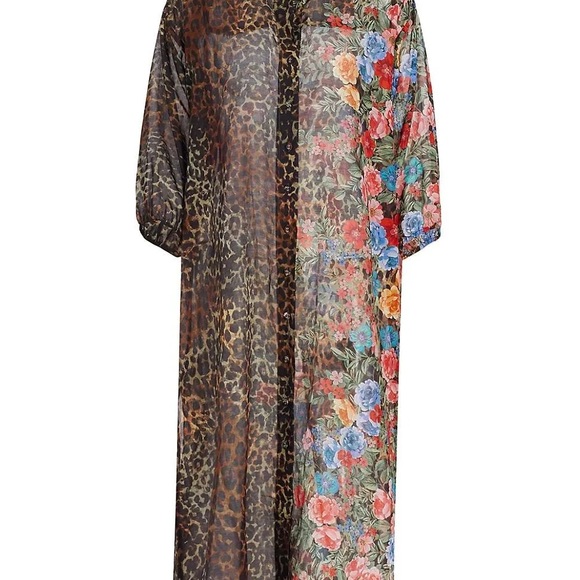 Johnny Was Cheetah Long Shirt Dress, Silk Coverup - Picture 4 of 15